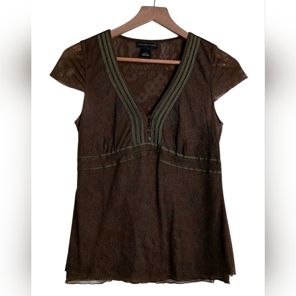 Womens Y2K Fairy Grunge Babydoll Top Size S Brown Artsy Stretch 90S Event